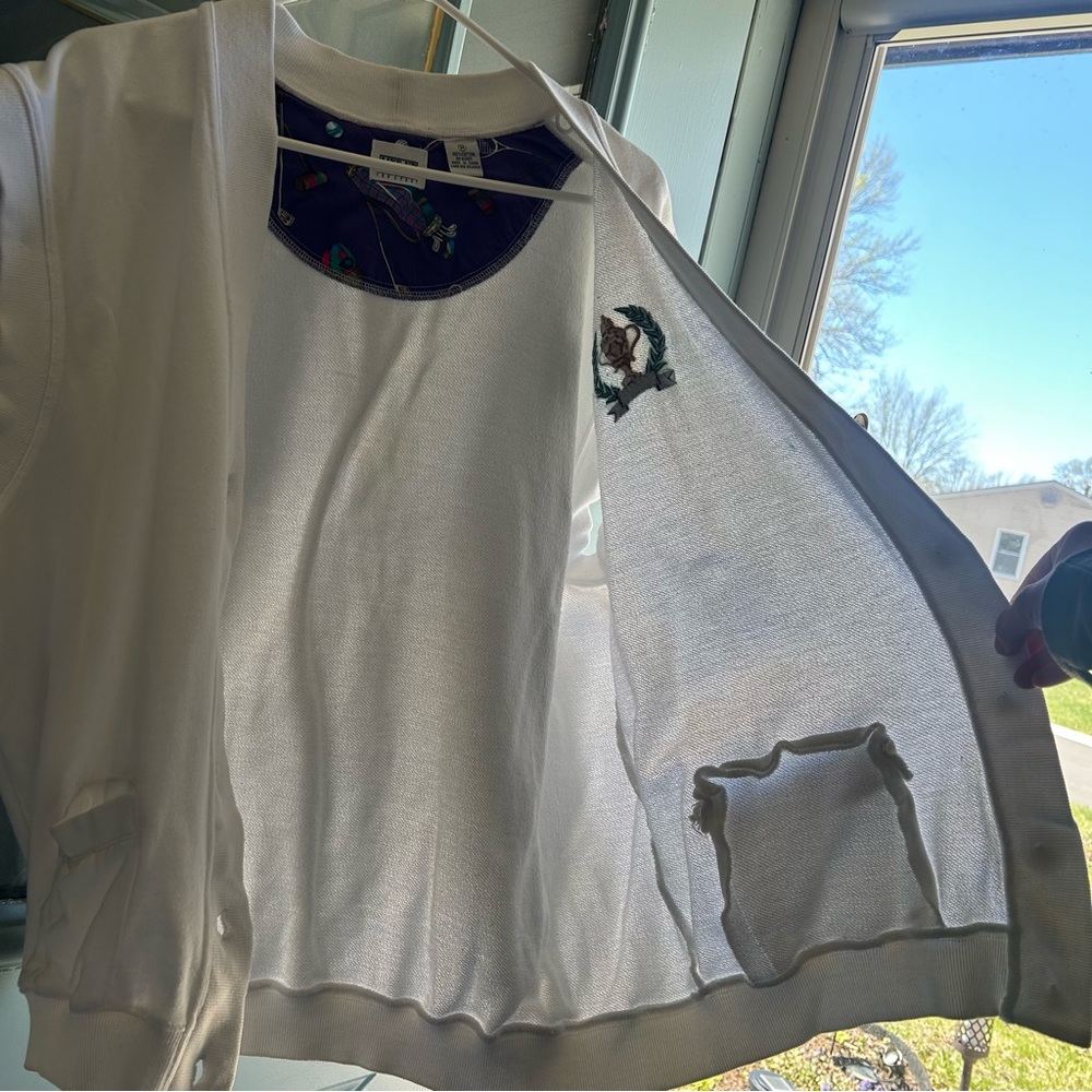 Vintage 80’s 90’s Sleeveless Golf Trophy Cotton Gold Button Up Cardigan White M - Picture 9 of 11